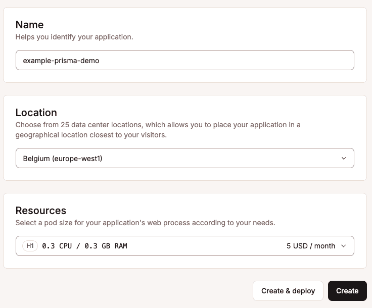 Name application interface in Sevalla